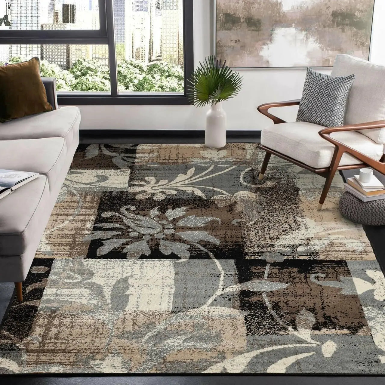 Superior Indoor Area Rug, Jute Backed, Perfect for Entryway, Office, Living/Dining Room, Bedroom, Kitchen, Floor, Modern Floral