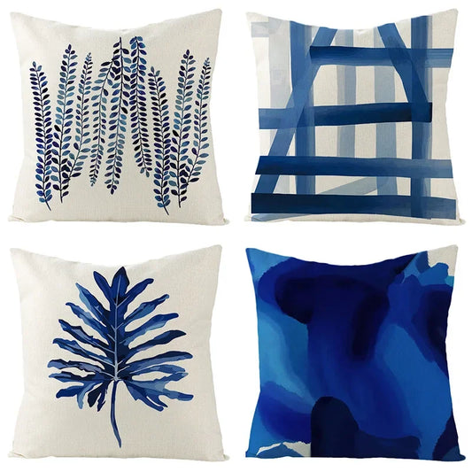 Boho Blue Geometric Series Linen Cushion Cover Throw Pillow Case Modern Minimalist Home Decor Pillowcase Pillow Cover for Couch