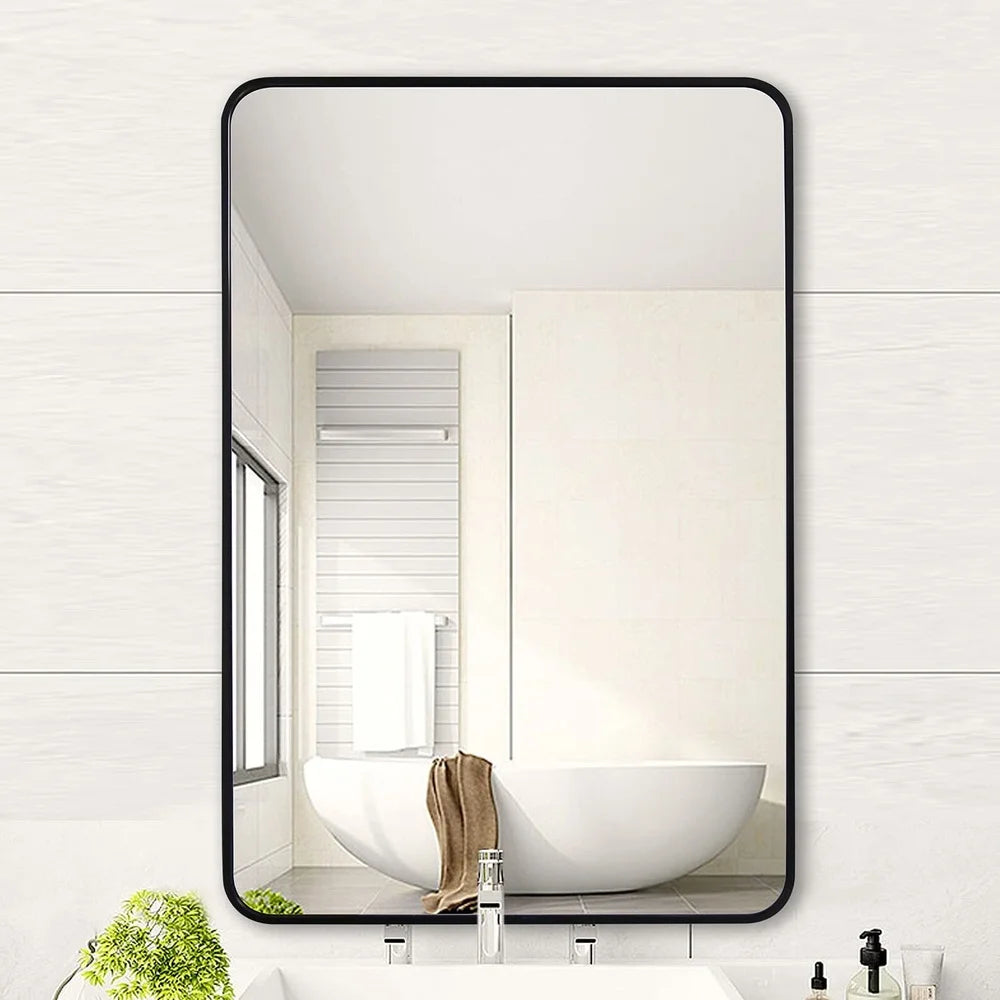 Large Wall Mounted Bathroom Mirror 30x40 Inch Rectangular Aluminum Frame Shatter Resistant Easy Install Bedrooms Living Rooms